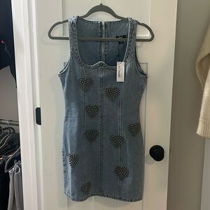 Denim mini heart studded dress